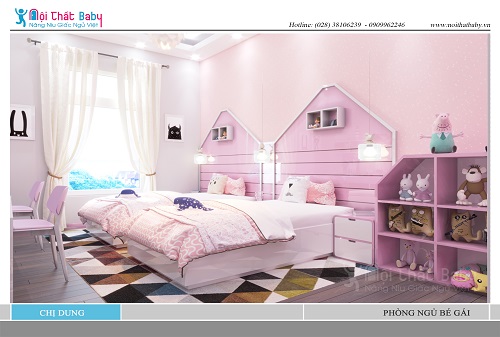 phòng ngủ đôi dành cho bé gái màu hồng đẹp